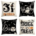Set of four Halloween linen pillow covers with spooky festive patterns and typography - Halloween Series 4-Piece Set-21