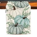 Harvest pumpkin table runner featuring blue and white watercolor autumn leaf pattern - 33cm*90cm