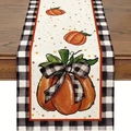 Autumn harvest table runner featuring pumpkins and black white buffalo check patterns - 33cm*90cm