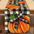 Fall harvest table runner with black and white buffalo plaid and orange pumpkins - 33cm*90cm