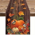 Autumn harvest table runner featuring festive pumpkins, maple leaves and birds - 33cm*90cm