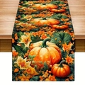 Harvest pumpkin and autumn floral table runner with vibrant orange leaves on wood - 33cm*90cm / Orange Leaf and Pumpkin Style (16)