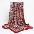 Elegant leopard print satin silk scarf with bold red borders and a glossy finish - Red Leopard