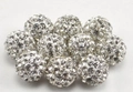 Macro shot of 10mm white Shamballa clay beads with crystal rhinestones for DIY jewelry - White