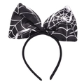Close-up of black fabric headband with silver spider web bow for Halloween party costume - 43# Spider Web Bow