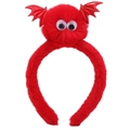 Detail of red plush Halloween headband with bat wings and large white eyes decor - 59# Red Hairball Bat