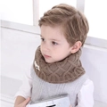 Brown knitted neck warmer for children with rhombus patterns and mustache patch - Khaki