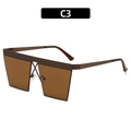 Brown oversized square half-frame sunglasses with a unique flat top bridge and metal arms - Brown Frame Brown Lens