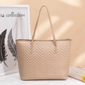 Detail of beige chevron quilted tote bag in PU leather with slim shoulder straps - Khaki