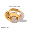 Minimalist gold-plated stainless steel wavy ring with unique curved streamline design - Curved Streamline Irregular - Gold