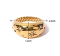 Wide gold-tone stainless steel ring featuring colorful star-set zircons and textured details - Star Burst Colorful Zircon Wide - Gold