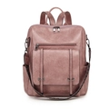Mochila retro de cuero sintético rosa con correa tejida ancha y diseño multibolsillo - Rosa