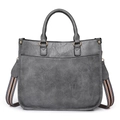 Vintage textured dark gray tote bag with striped shoulder strap and top handle - Gray