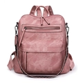 Versatile dusty pink PU leather backpack for women with detachable jacquard strap - Pink