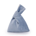 Detail of blue velvet Japanese knot bag showing the unique handle design and soft texture - 22*31cm / Haze Blue