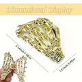 Golden skeleton hand hair claw clip dimensional display with 3.14 inch length measurements - Skeleton Hand Gold