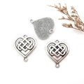 Macro detail of silver heart Celtic knot alloy charms with dual hanging loops on white - 1Pc Heart Celtic Knot 24x27mm