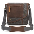 Vintage waxed canvas messenger bag for men with leather trim and adjustable strap. - Gray