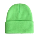 Close-up of the neon green knit beanie showing detailed texture and ribbed folded cuff - Fluorescent Green