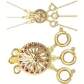 Golden hollow floral multi-strand necklace clasp with three spring ring connectors - 3-Row Gold with Spring Ring
