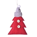 Red felt Christmas tree ornament with gray knit hat and white button details - Red Christmas Tree