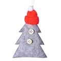 Albero di Natale in feltro grigio con cappello rosso a maglia e bottoni in legno - Albero di Natale Grigio