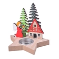 Christmas star wooden candle holder featuring a red cottage and a small angel figurine - Angel Style