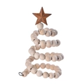 Sapin de Noël en spirale de perles de bois nordique avec étoile en métal rustique - Couleur bois naturel