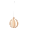 3D wooden Christmas ball ornament with interlocking circular panels and silver hanging string - Wooden 3D Christmas Ball
