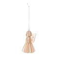 3D wooden angel Christmas ornament with star cutouts and silver string for tree decoration - Wooden 3D Angel