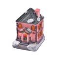 Miniatur-Weihnachtshaus aus rosa Harz mit glitzernden Schneedetails und Kranz - Stil A/Rosa Haus