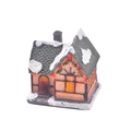 Weihnachtliches Miniaturhaus aus Harz mit schneebedecktem Dach und orangefarbenen Wänden - Stil D/Orangefarbenes Haus