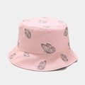 Dettaglio cappello alla pescatora rosa in cotone con farfalle e tesa larga per protezione solare - M (56-58cm) / Rosa Con Farfalla Grigia