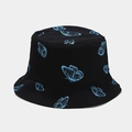 Dettaglio del cappello alla pescatora nero con farfalle blu e tessuto in twill di cotone - M (56-58cm) / Nero Farfalla Blu