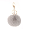 Faux rabbit fur keychain in grey with a golden lobster clasp for women's handbags - Elastic Band (No Hardware) / Gray