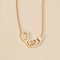 Golden titanium steel heartbeat necklace with stethoscope and heart pendant for women - Gold