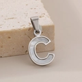 Letter C pendant in silver stainless steel with iridescent white shell inlay design - Letter C Pendant (KP115541-K)