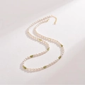 Minimalist freshwater pearl necklace featuring green gemstone accents and gold-plated clasp - White Pearl and Green Gemstone Gold Buckle Necklace (TAT-526)