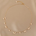 Elegant gold necklace featuring clusters of small white freshwater pearls on a fine chain - Fine Gold Chain Irregular Pearl Arrangement Style (F-f-016)