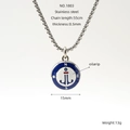 Stainless steel nautical anchor necklace with blue enamel compass pendant in silver finish - Blue Anchor Style (ZYS1803)