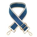 Close-up of blue and beige geometric jacquard strap with gold metal lobster clasps - 13-Blue with Off-White Edge