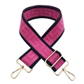Detail of wide pink and black jacquard woven strap with golden metal lobster clasps - Rose Red Black Edge
