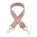 Detail of colorful geometric diamond pattern woven strap with gold lobster clasps - Beige Pink Light Blue