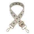 Detail of adjustable geometric diamond jacquard bag strap with gold lobster clasps - Silver Clasp / White Matcha Green