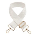 Adjustable white wide fabric shoulder strap with geometric diamond embroidery and gold hardware - Gold Buckle / White