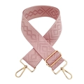 Detailed view of pink geometric diamond pattern bag strap with gold metal swivel hooks - Gold Buckle / Pink