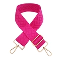 Close-up of rose red woven shoulder strap with gold metal hooks and rhombus texture - Rose Red