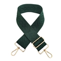 Close-up of dark green embroidered geometric diamond strap with gold metal hooks - Dark Green
