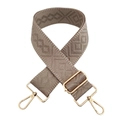 Detail of adjustable khaki woven bag strap with geometric patterns and gold metal buckles - Gray Khaki