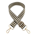 Close-up of adjustable woven canvas strap with olive green stripes and gold hardware - Army Green